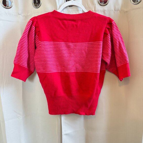 Lili Sidonio Womens Sweater Cropped Medium Puff Sleeve Preppy Striped 19251x - Picture 2 of 10